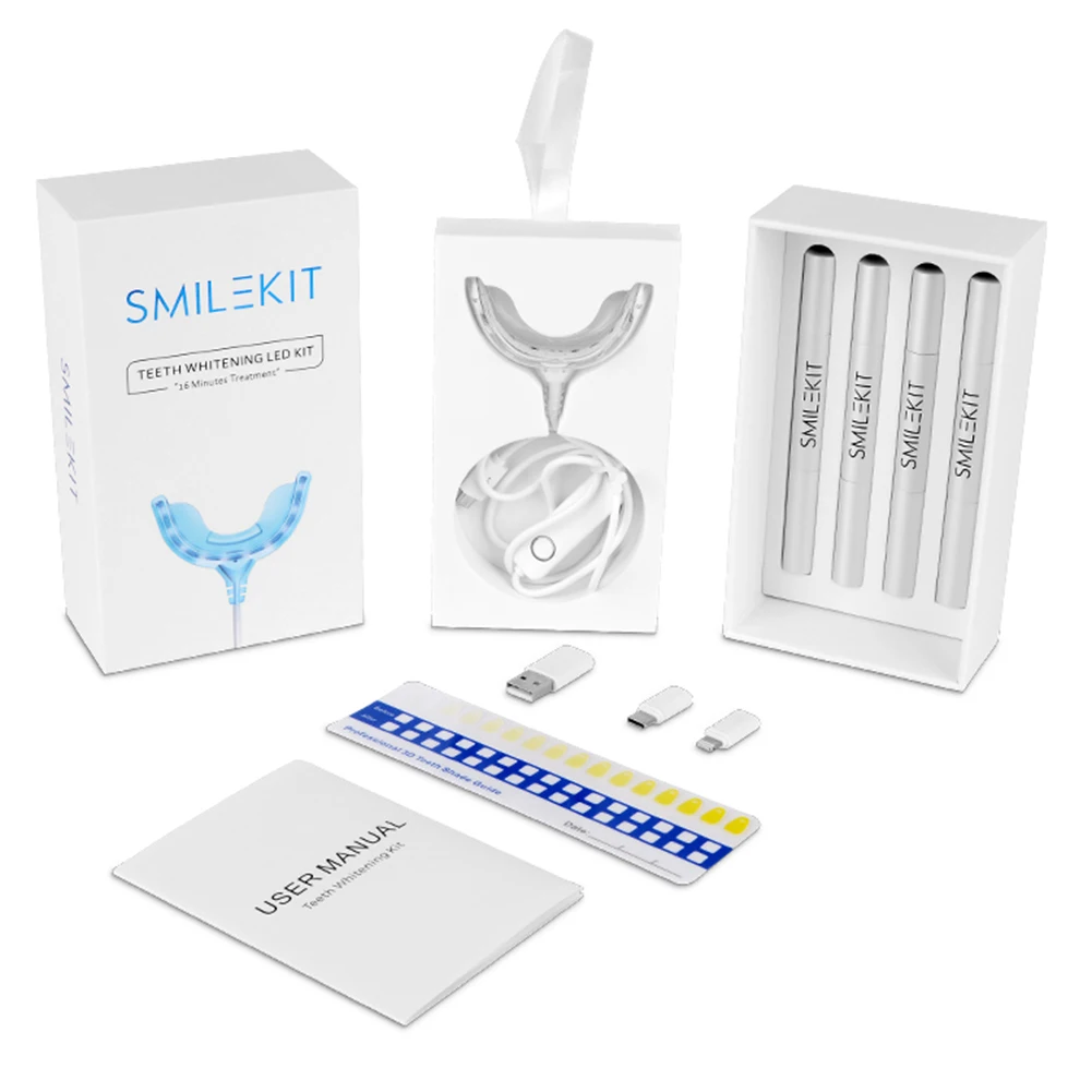 Teeth Whitening Bleaching Kit - توقيت ذكي 16 LED ضوء بارد